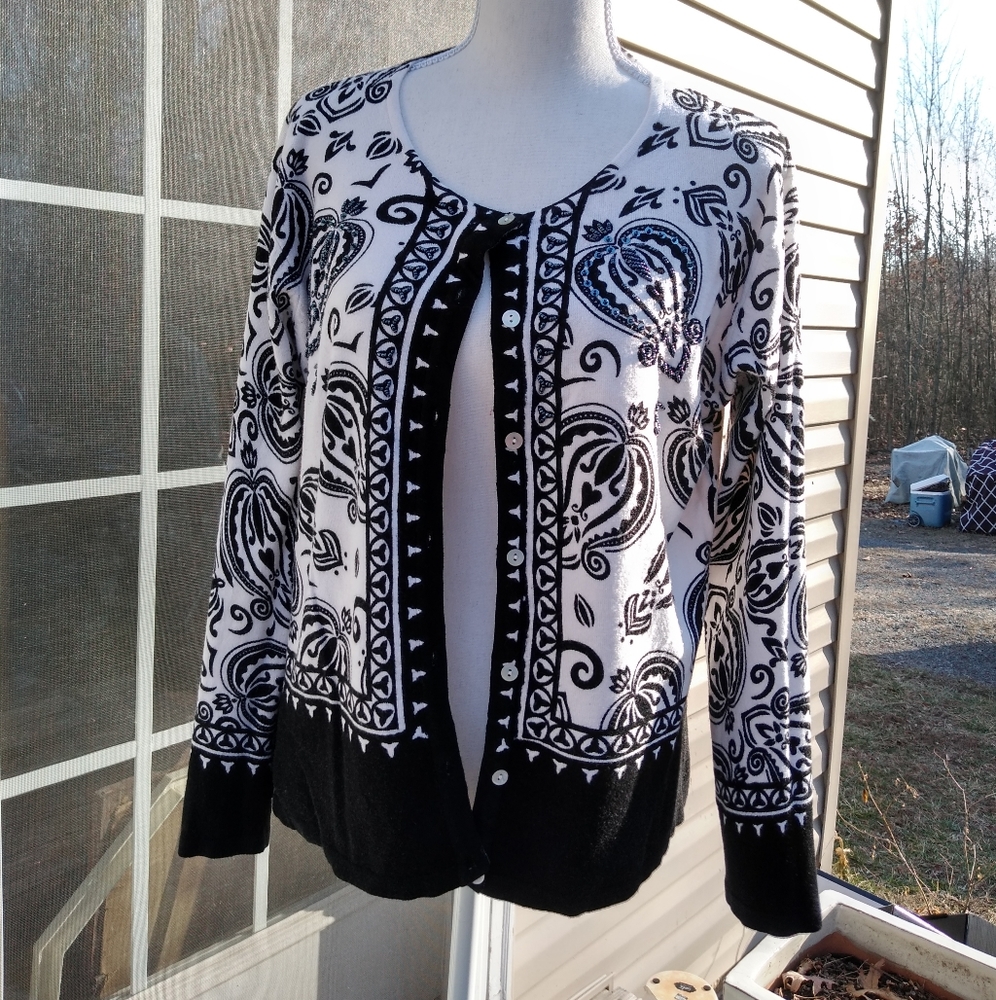 Pierri New York B&W Cardigan Sweater SzL